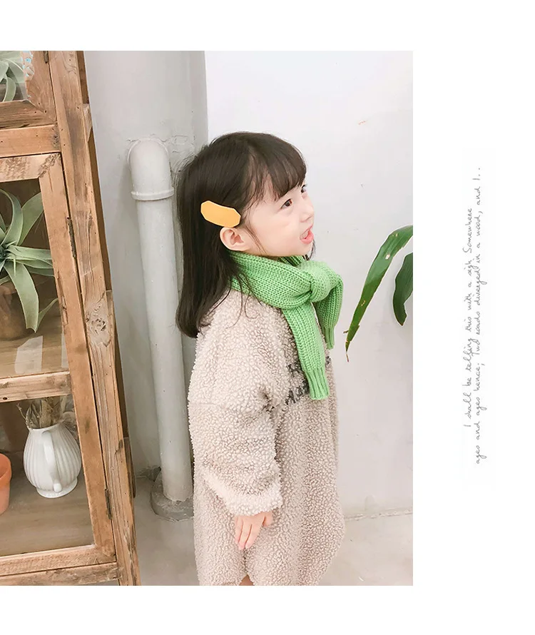 Корейские акриловые вязаный детский теплый шарф осень-зима для девочек одноцветные шарфы для ценник на основе технологии нагрудник ; цвет зеленый, желтый