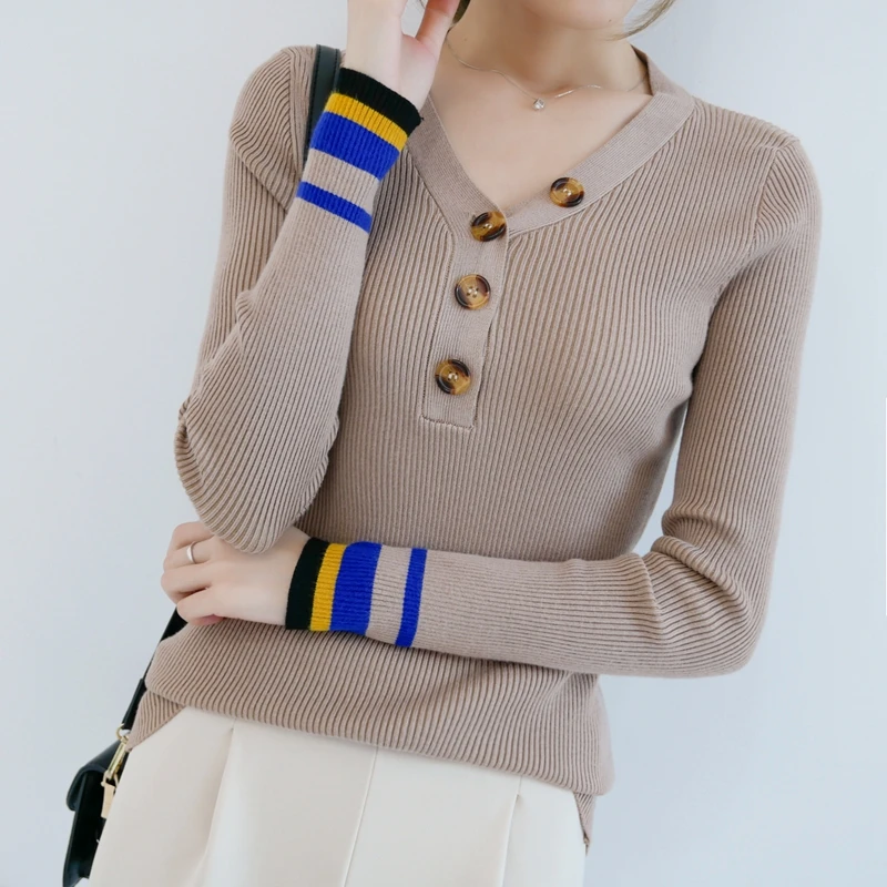 

3971-live-cuff stripe V-collar button sweaters 37 [G 54]