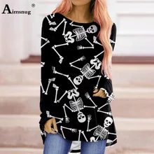 

Plus Size 5xl Women's Top Clothing 2022 Summer New Long Sleeve T-Shirt Casual Loose Ladies Fashion Skull Print Tees Shirt Femme
