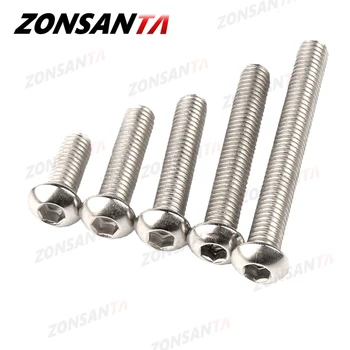 ZONSANTA ISO7380 M2 M2.5 M3 M4 M5 M6 304 A2 รอบ 304 สกรูสแตนเลส Hex ซ็อกเก็ตหัวปุ่ม Allen Bolt สกรูเครื่องกล 1