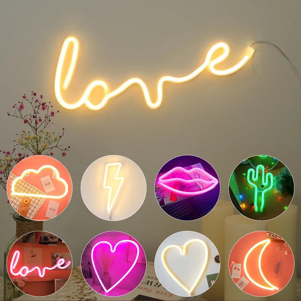 

LED Neon Sign USB Powered Party Wall Hanging Light Love Lightning Cloud Moon Neon Light Led for Game Room Bedroom Decoration