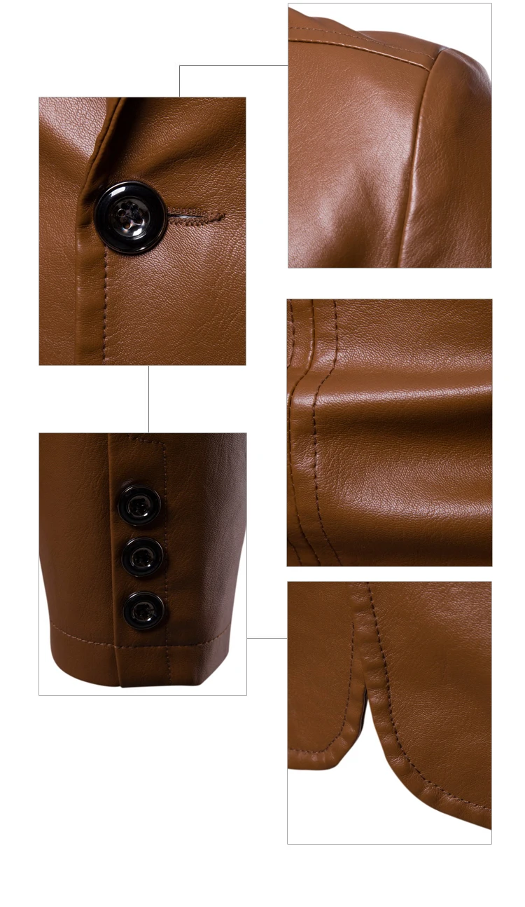 Стиль Для мужчин Slim Fit раскладная кровать с отложным воротником Pu костюмы для маленьких модные однотонные Цвет Slim Fit Большой Размеры кожаная куртка Для мужчин пальто