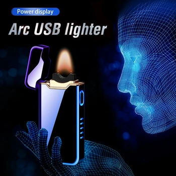

Electronic Arc USB Cigarette Lighter Metal Windproof Plasma Flame Ignition Finger Touch LED Power Display Lighters With Gift Box