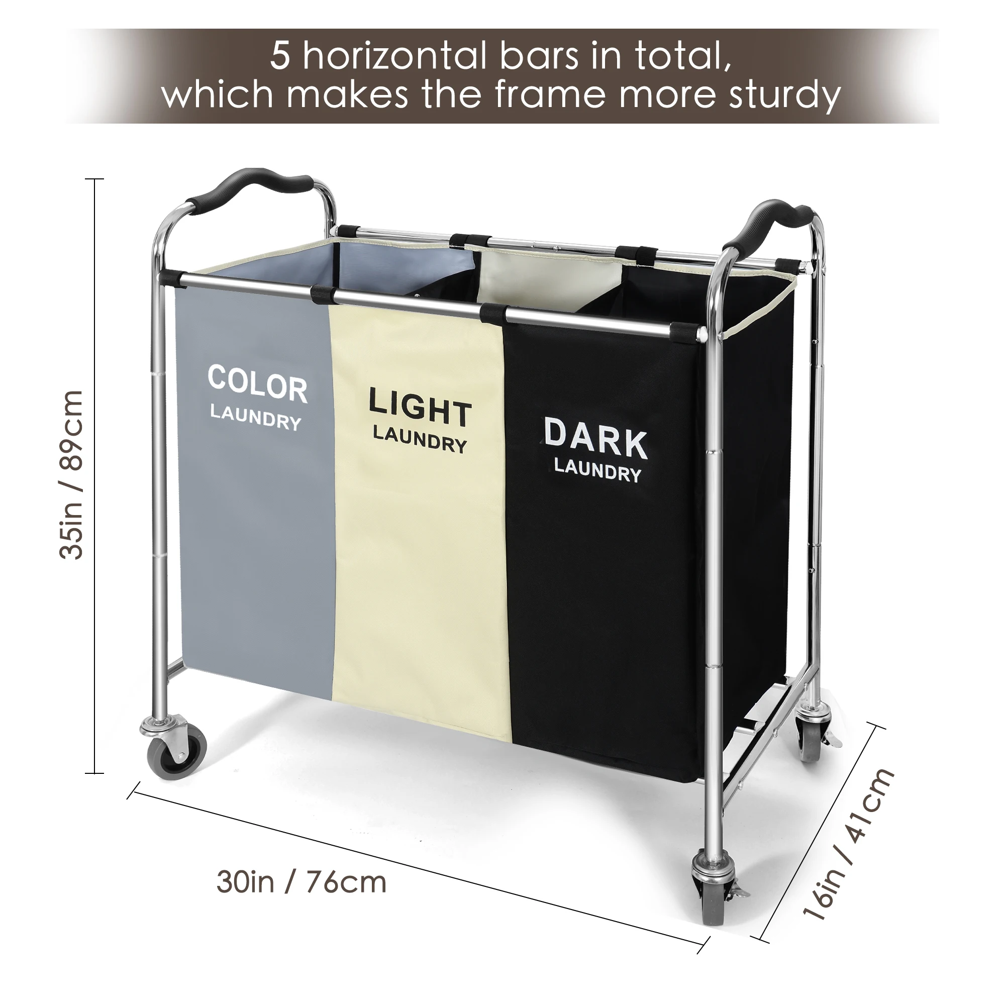 240л 3 Bag корзина для белья сортировщик 16X30X35 дюймов сверхмощные прокатные колеса с