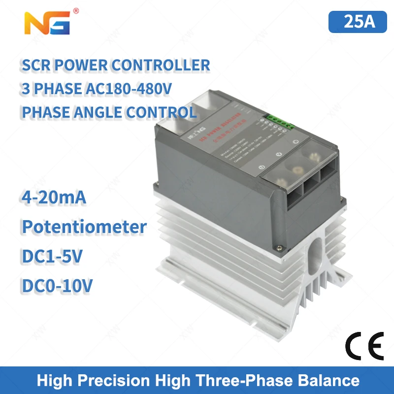 

SCR Three Phase Thyristor Power Regulator 25A With 4-20mA Potentiometer control for heater Infrared lamp heating Control