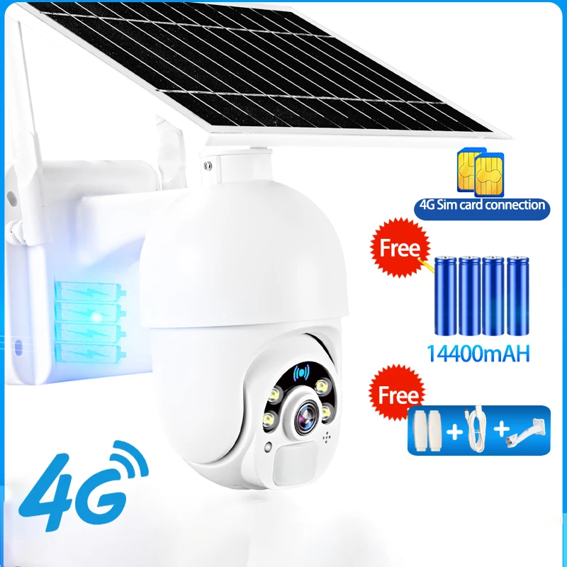 Outdoor Wifi Ptz Wireless Ip Camera Battery Charge 4g Sim Card Solar