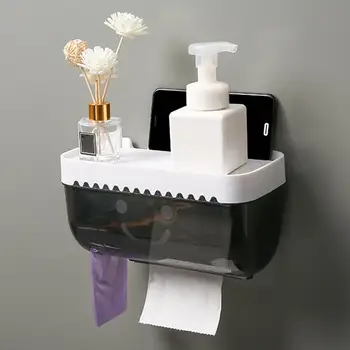 

Bathroom Toilet Paper towel Holder Wall Mount Plastic WC Toilet Paper Holder with Storage Shelf Rack Paper Storage Box