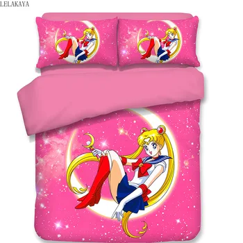 

3PCS/Set Japan Anime Sailor Moon Polyester Bedding Sets Twin Full Queen King Size Duvet Cover Bed Sheets Pillowcase For Bedroom