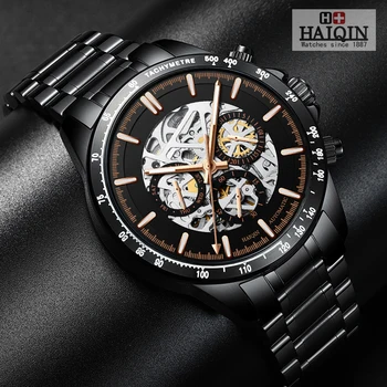 

HAIQIN Black Business Luxury Automatic mechanical wristwatch men's watches top brand luxury watches for men Gold skeleton 2020