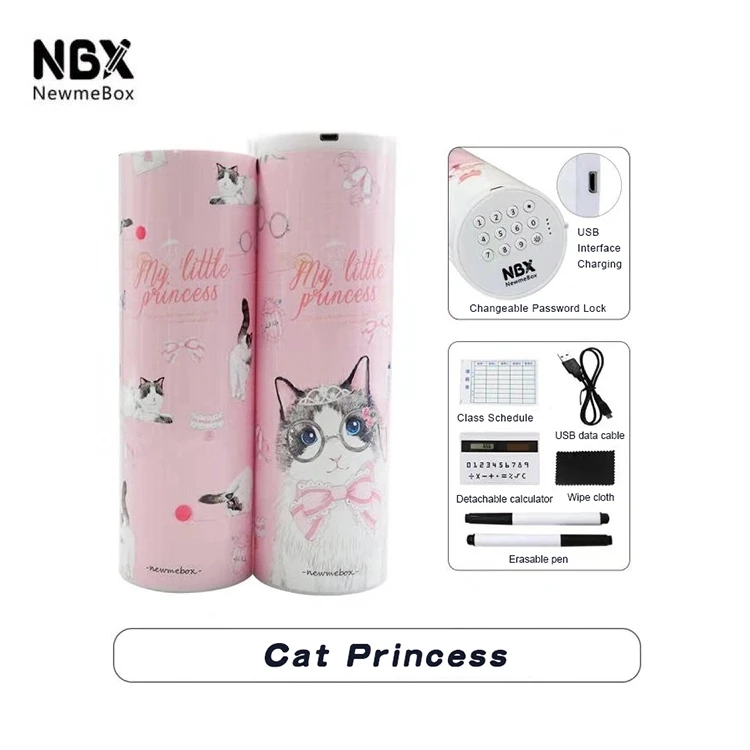 NBX коробка канцелярских принадлежностей кодовый замок Newmebox пароль Карандаш чехол мультфильм шаблон ручка держатель большой Ёмкость Офис школы коробка хранения - Color: Cat Princess
