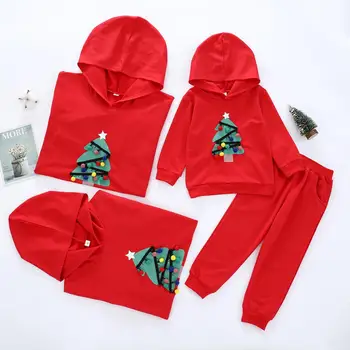 

Christmas Parents and Children Whole Family Pajamas Set Printed Household Clothes Christmas Tree Christmas Eve Clothes