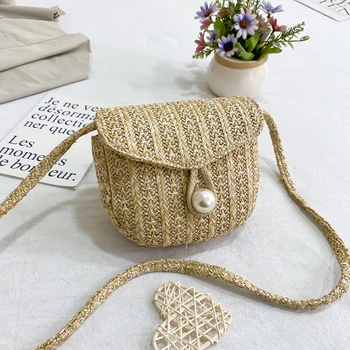 

2020 Straw Bag For Women Rattan Woven Shoulder Bag Designer Big Pearl Lock Messenger Crossbody Bags New Summer Small Beach Bag