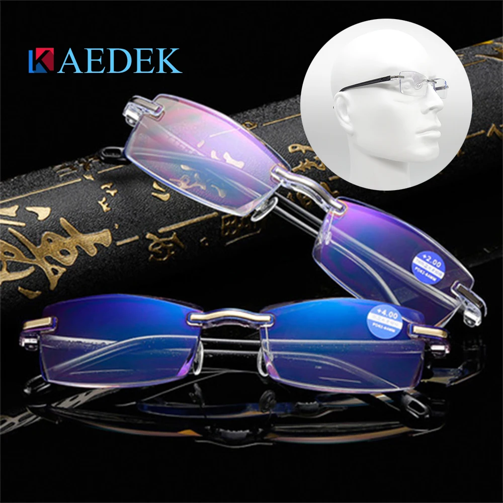 

KAEDEK Ultralight Rimless Reading Glasses Women Men Clear Lens Anti-Blu-Ray Computer Presbyopia Eyewear Diopter+1.0+1.5+2+2.5+3