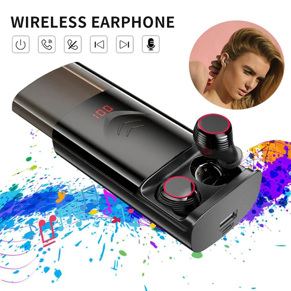 T9 TWS Wireless Earphone Bluetooth 5.0 Earbuds True Stereo Earphones Smart Touch Waterproof with Mic With 6000mAh Charging Box T9 TWS Wireless Earphone Bluetooth 5.0 Earbuds True Stereo Earphones Smart Touch Waterproof with Mic With 6000mAh Charging Box
