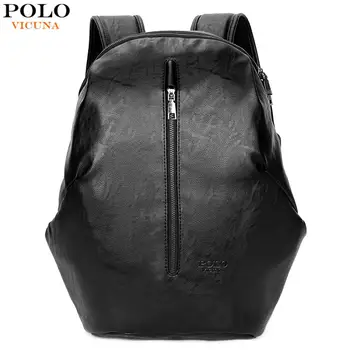 

VICUNA POLO Soft Leather Waterproof Solid Man USB Charging School Backpack Bags For Teenager Casual Travel Backpack For Male