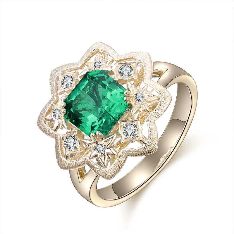 

Pirmiana Customized 9K Gold 1.3ct Asscher Cut Lab Grown Emerald Ring Women Engagement Fashion Finger Gemstone Jewelry