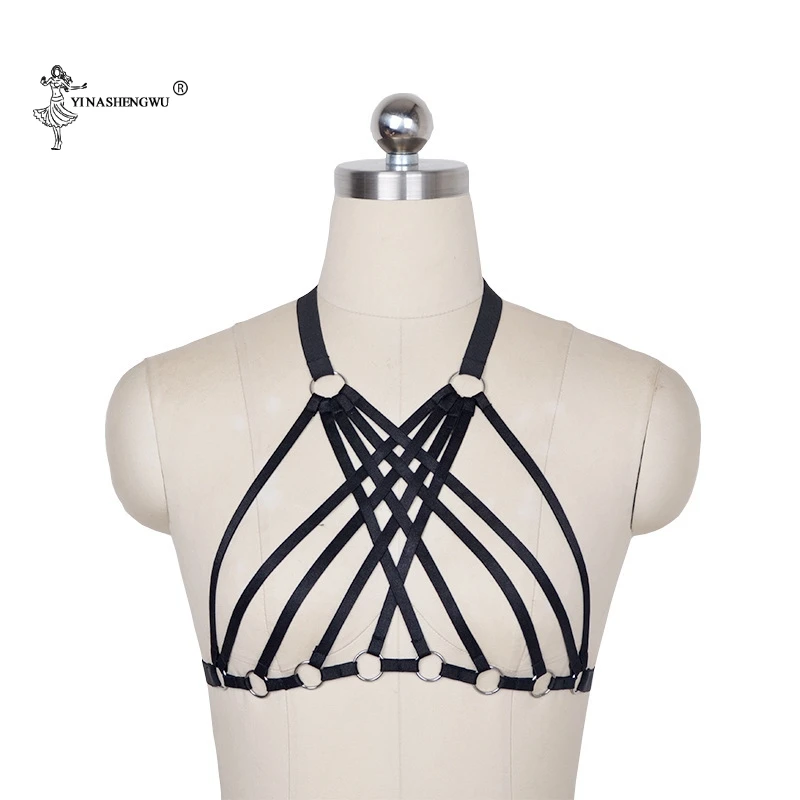 Women Sexy Harness Strap Bra Non-trace Hang Back Neck Hollow-out Exposed Breasts Lingerie Underwear Accessories Binding Body