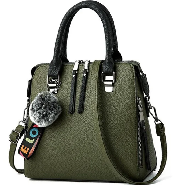 Yogodlns Брендовая женская сумка из искусственной кожи, женская сумочка с меховым помпоном через плечо, женская сумочка с клапаном, винтажная сумка на плечо, одноцветная сумка - Цвет: green