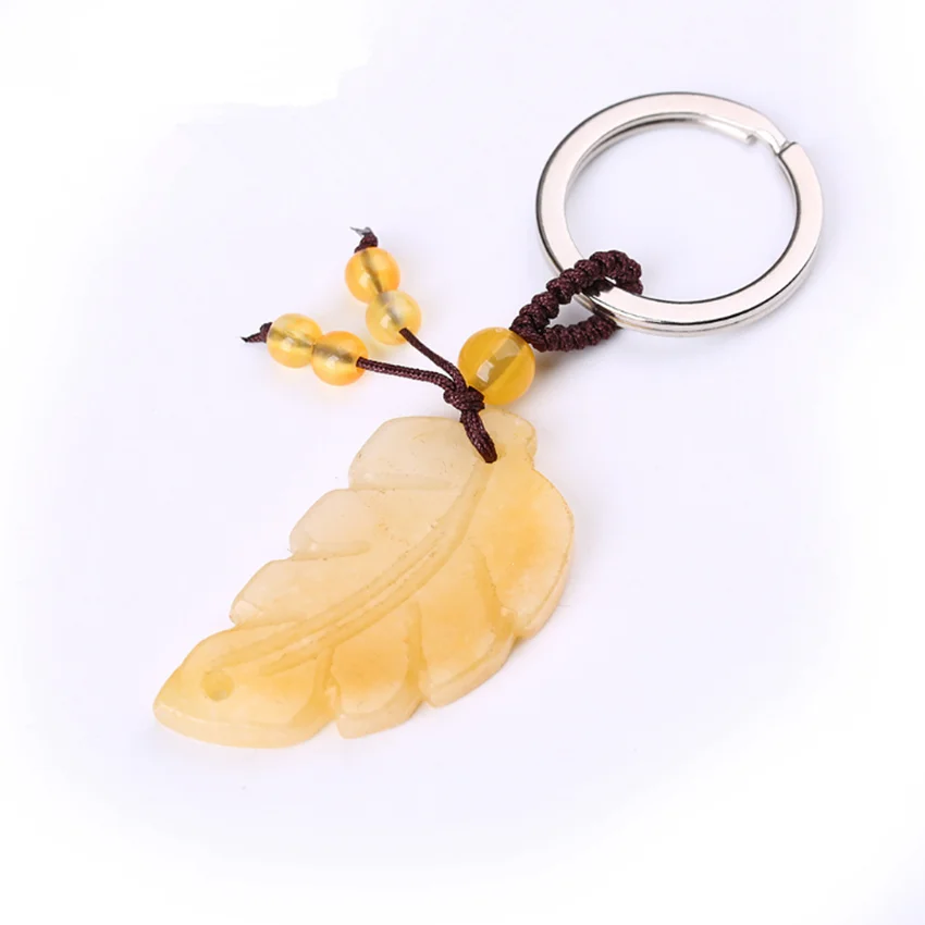 FYJS Unique Silver Plated Circle Yellow Crystal Leaf Shape Key Chain with Small Beads Plant Jewelry | Украшения и аксессуары