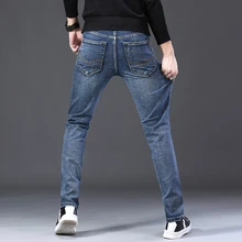 Новинка осень зима мужские эластичные мужские джинсы хлопковые синие джинсы прямые брюки джинсы мужские Брендовые мужские джинсы