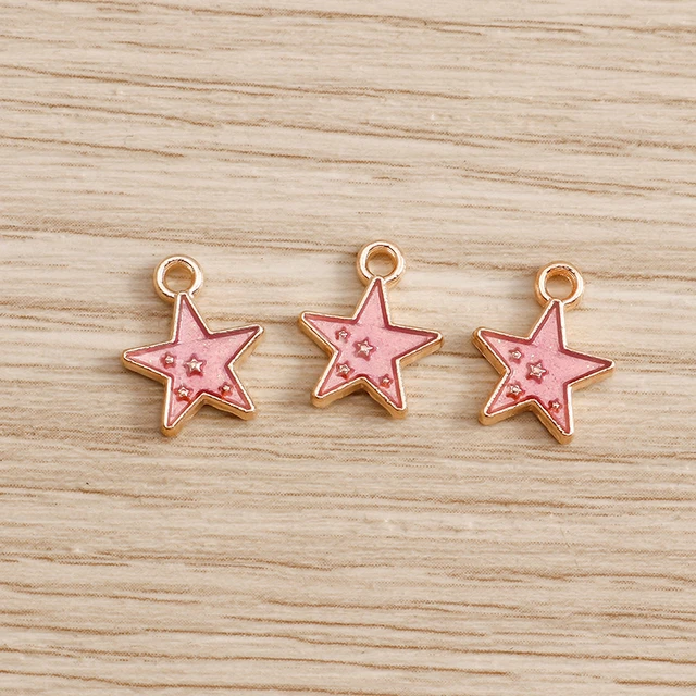 10pcs/lot Enamel Alloy Enamel Charms for Jewelry Making Cute Moon Star Sun Charms Pendant for DIY Necklaces Earrings Accessories Rose Color