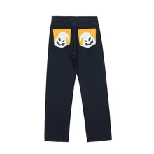 Pantalones vaqueros Retro lavados con estampado de dibujos animados para hombre, Jeans de Hip Hop, rectos, informales, holgados, 2021