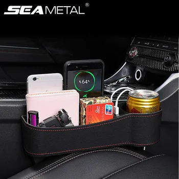 

Universal Car Seat Gap Organizer PU Leather Car Seat Gap Pocket with 2 USB Chargers Wallet Phone Set Card Slot Cup Drink Holder