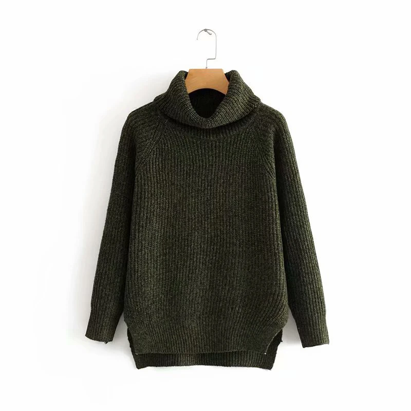

Autumn and Winter Women's Turtleneck Sweater Solid Color Special Design Hem Fashion Knit Sweater Women Casual Loose Pullover