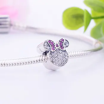 

Berloque Hot Sale Real 925 Sterling Silver Pave CZ Mickey Minnie Clip Bead Charms Fit Original Charms Bracelets Jewelry Making
