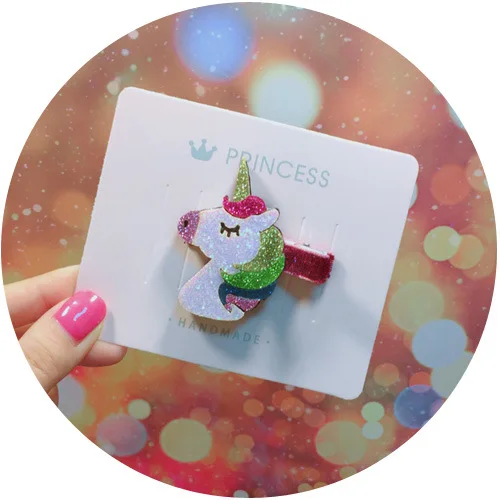 Unicorn Baby Hair Clip Bow Cartoon Shiny Glitter Baby Hair Pins Girls Sequin Rainbow Baby Hair Clips Accessories Cute Dreamy