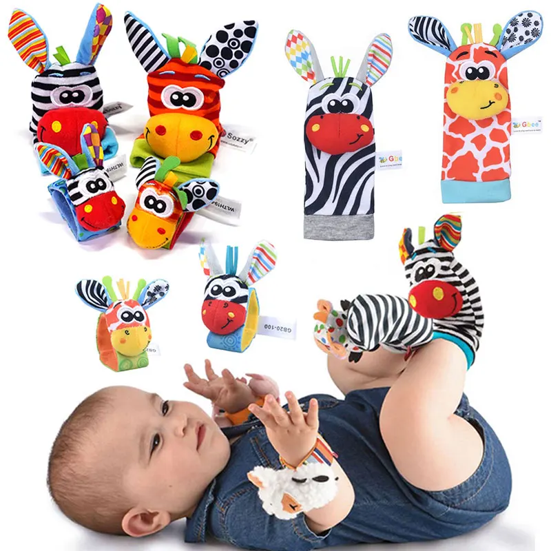 0 6 Months Baby Toys Rattles Toys Animal Socks Wrist Strap Rattles