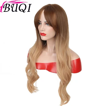

BUQI African American Women Long Womens Wigs Ombre Curly Blonde Wigs Heat Resistant Synthetic Wavy Wigs With Bangs