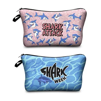

22*13.5*18cm Make up Bag 3D Printed Cosmetic Bags Shark Funny Travel Necessaries for Women Men Makeup Organizer Gift