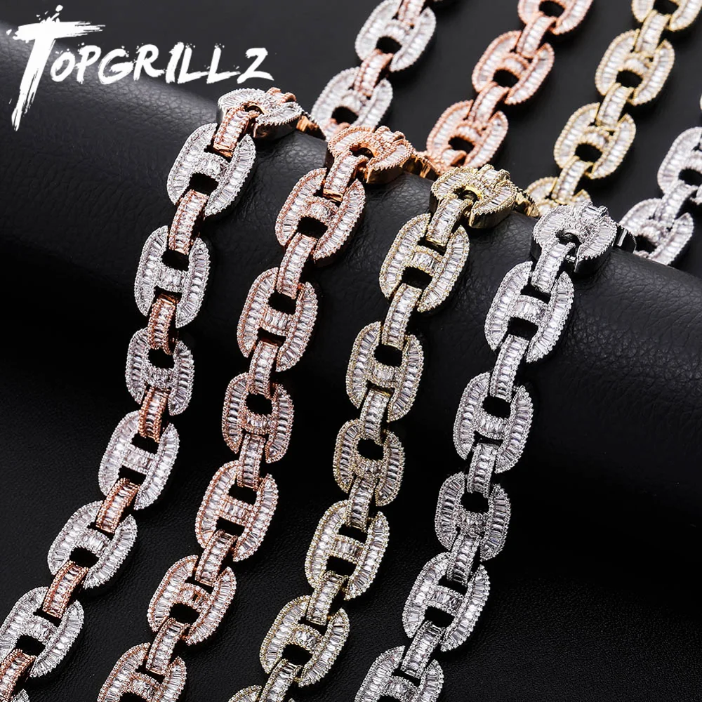 

Ожерелье TOPGRILLZ Miami 15 мм с кубинскими звеньями, ожерелье с кубическим цирконием, ожерелье в стиле хип-хоп для мужчин, ювелирные изделия