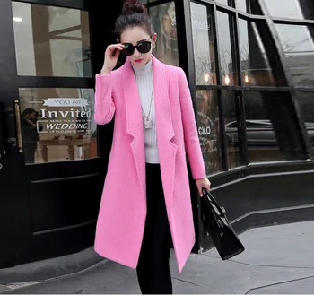 

Office Lady Long Wool Blend Ladies Coat Open Stitch Women's Jacket Wide-waisted Korean Womens Fashion Coat