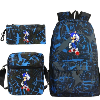 

New Arrival Sonic Backpack Pencil Case School Bags for Teenager Boys Girls Shoulder Backpack 3Pcs/Sets Kids Travel Rucksack