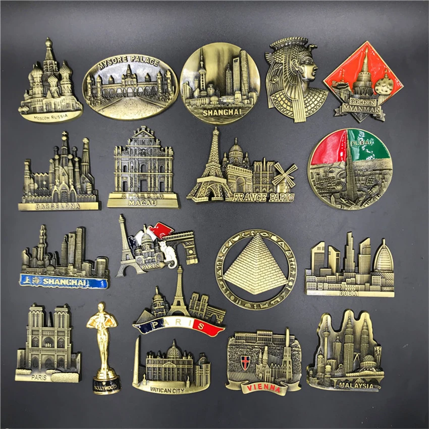 

Creative Famous Landmark Metal Refrigerator Stickers Magnetic Stickers Country Decorative 3D Fridge Stickers Fridge Magnet