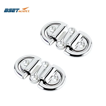 

2X Stainless Steel 316 Double D Ring Deck Folding Pad Eye Lashing Tie Down Cleat Yacht Motorboat Truck Polish Boat Marine Grade