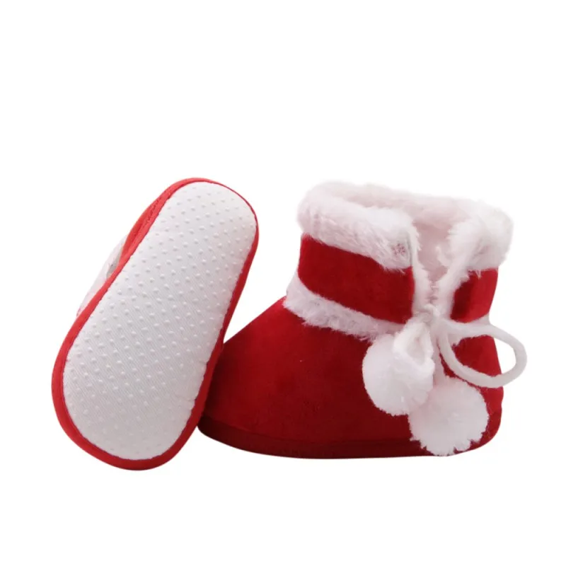 Милые красные ботинки для новорожденных девочек; сезон зима-осень; теплые плюшевые модные вечерние детская обувь принцессы