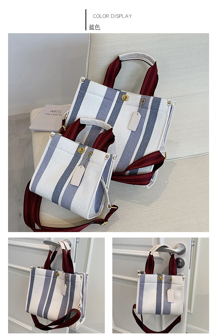 Fashion Striped Canvas Women Shoulder Bag Big Capacity Shopper Bags For Women Casual Wide Strap Handbag Women's Bag Commute Tote