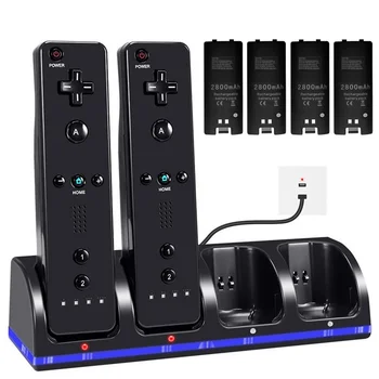 

Black 4 X Rechargeable Battery + Quad 4 Charger Dock Station Kit For Nintendo Wii Remote Joystick Controller Gamepad Charger