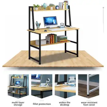 

Simple Modern Woden Computer Desk Combination Steel Frame Tables Home Bedroom Desks with Bookshelf & Drawer Office Writing Desk