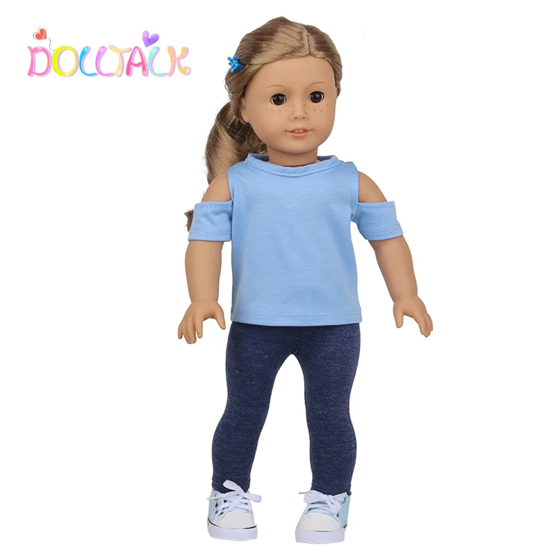 

18 Inch Fashion Doll Clothes Lotus Leaf Shoulder Shirt+ Jeans Fit Baby New Bron American And 43cm Rebron Doll Toys For Girls