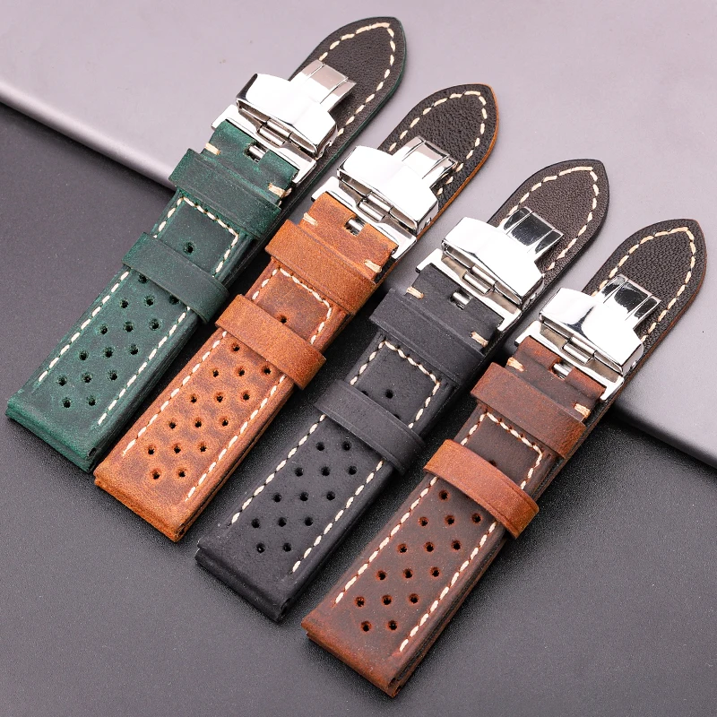 남녀공용 통기성  가죽 시계 밴드, 스마트 워치 밴드 배치 걸쇠, 5 가지 색상 스트랩, 20mm, 22mm, 24mm