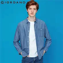 Giordano Мужская рубашка полосатые джинсовые рубашки для мужчин с длинным рукавом и карманом Camisa Masculina на пуговицах спереди Chemise Homme 01049889