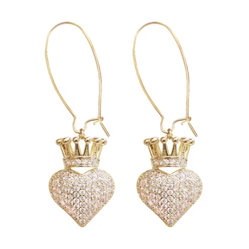 

Cute Heart Shape Crown Earrings Luxury Lady`s Zirconia Paved Drop Earrings Fashion Women Wedding Jewelry Xmas Gifts XIUMEIYIZU