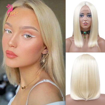

Synthetic Blonde Bob Lace Front Wig Short Straight Hair Wigs For Women Cosplay Wig Heat Resistant Fiber Middle Part