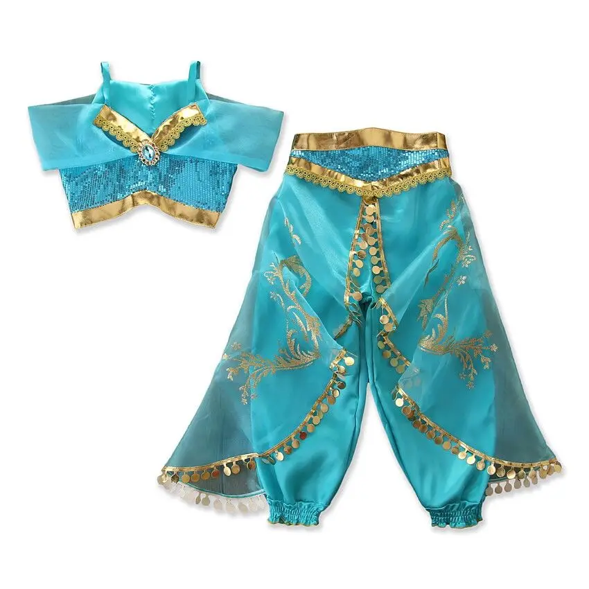 3-8T Toddler Kids Girl Aladdin Jasmine Princess Cosplay Set Fancy Dress Up Party Costume T-shirt Pants Outfit Set Girls Clothes - Цвет: As picture