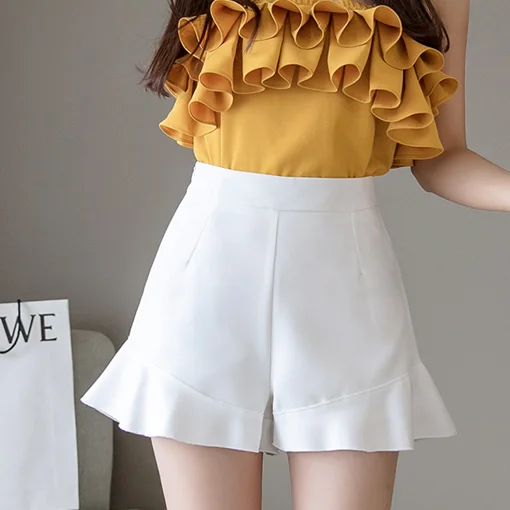 S-2XL, Японские Женские однотонные шорты, милые шорты Kawaii Young girl с оборкой, с высокой посадкой, широкие шорты для женщин Лето AQ491