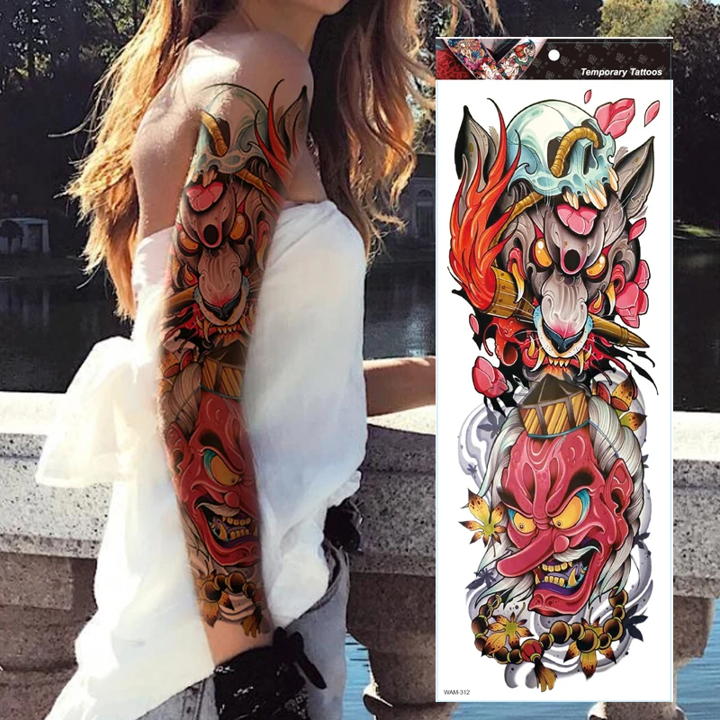 

BEAST AND SKULLS TEMPORARY TATTOOS FLOWER FULL ARM, ROSES, MENS, WOMENS, FAKE TATTOO